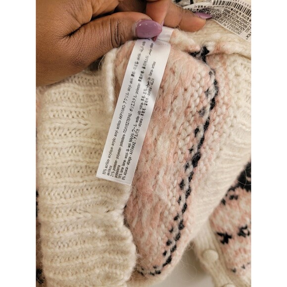 ZARA Jacquard Knit Sweater Fair Isle Wool/ Alpaca Cream/ Pink Size M/ LARGE - Picture 6 of 7